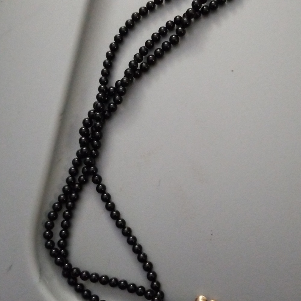 Vintage Triple Strand Sterling/Onyx Bead Necklace - Picture 7 of 8